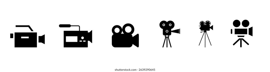 Video camera icon vector set. Filming illustration sign collection. Cinema online symbol. Movies web icons. Video camera symbols for web and mobile app.