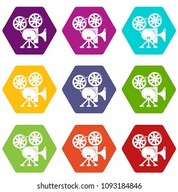 Video camera icons 9 set coloful isolated on white for web
