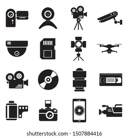 Video Camera Icons. Black Flat Design. Vector Illustration.