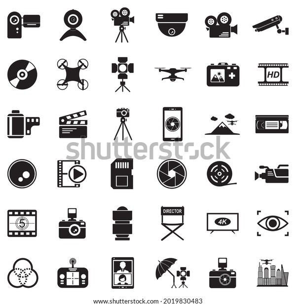 Video Camera Icons. Black Flat Design.\
Vector Illustration.