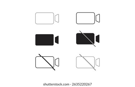 Video Diseño de iconos de cámara. Una colección Video limpia y minimalista de íconos de cámara que representan estados activos e inactivos.