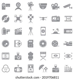 Video Camera Icons. Gray Flat Design. Vector Illustration.