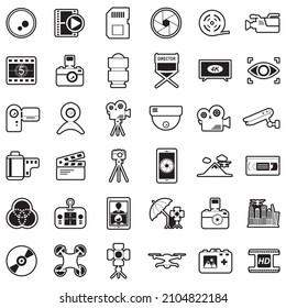 Video Camera Icons. Line With Fill Design. Vector Illustration.