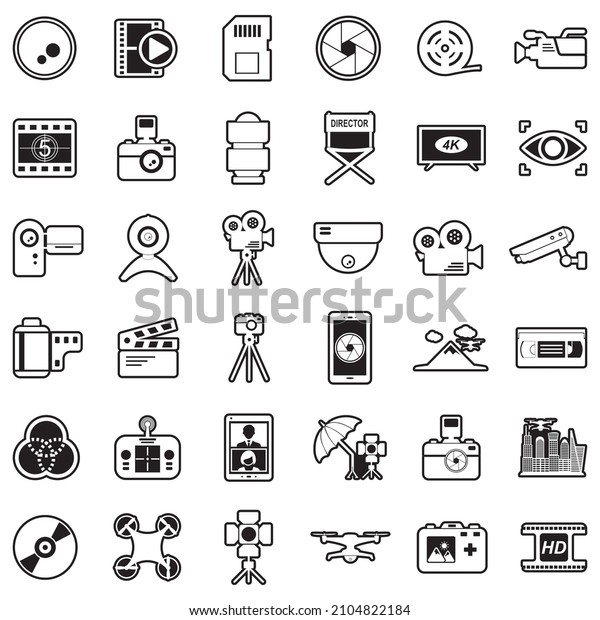 Video Camera Icons. Line With Fill Design.
Vector Illustration.