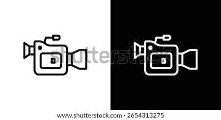 Video camera icons in line style. Editable black and white strokes