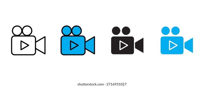 Video Los iconos de la cámara para los medios y el Vector del proyecto de la tecnología en el fondo blanco. producción, producción de vídeo, filmmaking, símbolo de la transmisión. Ilustración vectorial.