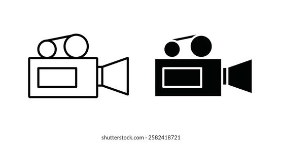 Video camera icons pack vectors in black flat and strokes