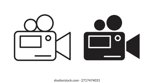 Videokamera-Symbole. Pixel perfekt. Vektorkontursymbol. Flaches Logo-Konzept.
