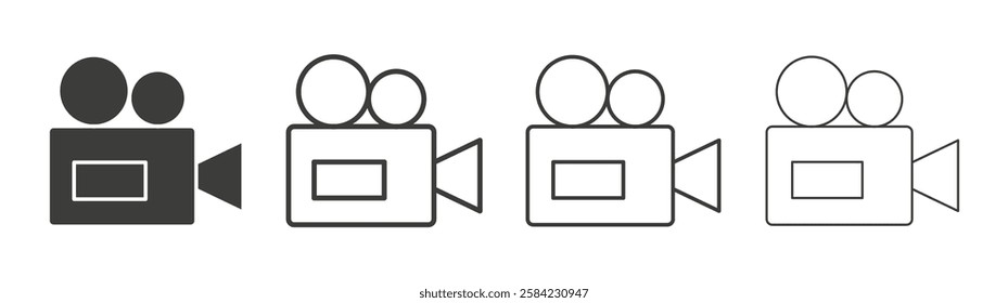 Video camera icons set. Liner outlined and flat black color