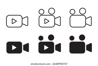 Video camera icons set. movie sign. Play button on video camera icon. video camera symbol. video camera icon for streaming.