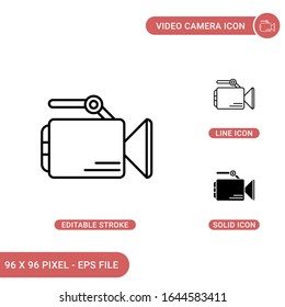 Video Camera icons set vector illustration with solid icon line style. Cinema capture concept. Editable stroke icon on isolated background for web design, infographic and UI mobile app.