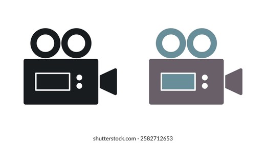 Video camera icons set vectors black and colored style