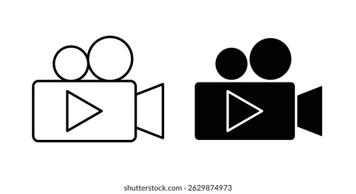 Video camera icons solid and thin line.