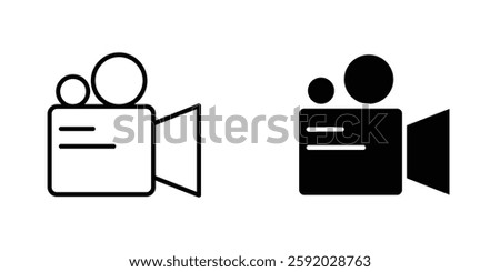 Video camera icons. stroke line and black solid icons