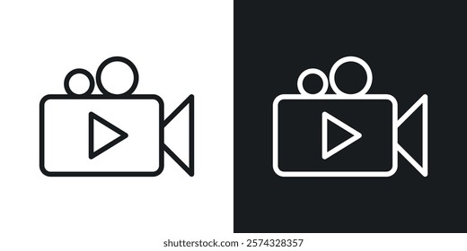 Video camera icons in thin black and white stroke liner style