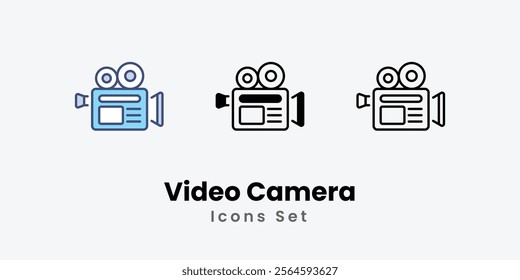 Video Camera Icons thin line and glyph vector icon stock illustration