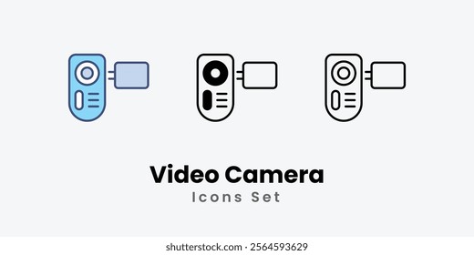 Video Camera Icons thin line and glyph vector icon stock illustration