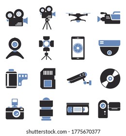 Video Camera Icons. Two Tone Flat Design. Vector Illustration.