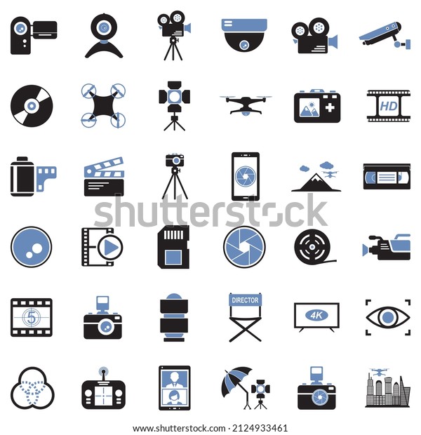 Video Camera Icons. Two Tone Flat Design.\
Vector Illustration.