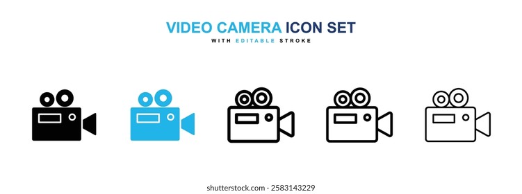 Video camera icons vector collection in black and blue colors on white background