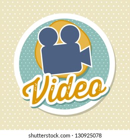 video camera label over beige background. vector