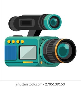 Videokamera mit Objektiv und Sucher, Vektorgrafik, isoliert weiß