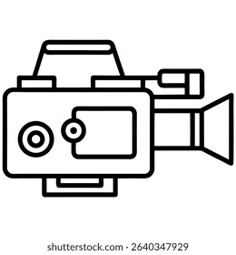 Video camera line art black icon on white background.