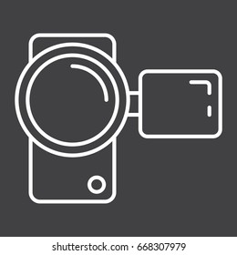 Video camera line icon, device and electronic, vector graphics, a linear pattern on a black background, eps 10.