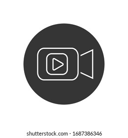 Video camera line icon in flat style. Movie play vector illustration on white isolated background. Video streaming business concept