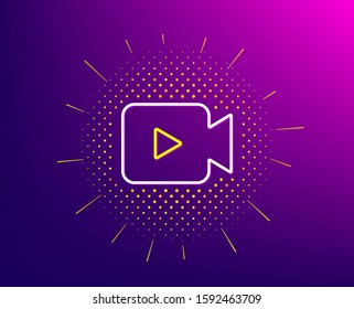 Video Camera line icon. Halftone pattern. Movie or Cinema sign. Multimedia symbol. Gradient background. Video camera line icon. Yellow halftone pattern. Vector