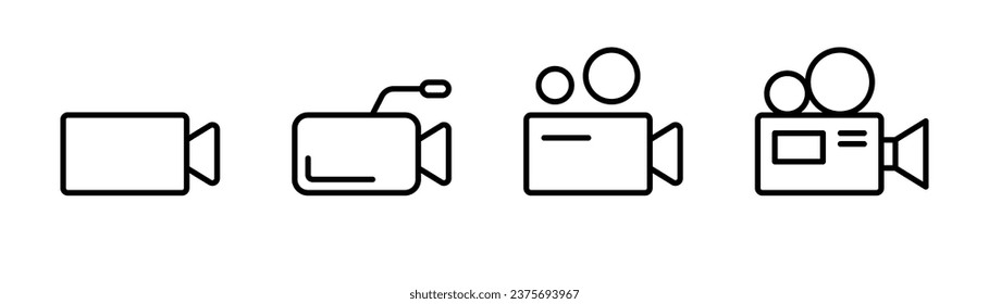 Video camera line icon. Movie camera icon set. Video camera symbol in line. Outline cinema sign. Editable stroke. Stock vector illustration.