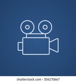 Video camera line icon for web, mobile and infographics. Vector light blue icon isolated on blue background.