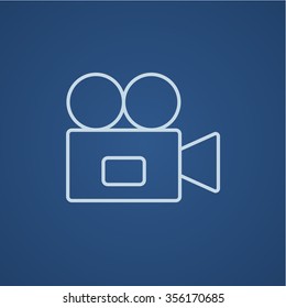 Video camera line icon for web, mobile and infographics. Vector light blue icon isolated on blue background.