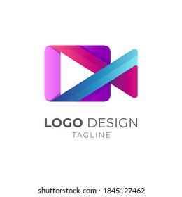 Video Camera Media Play Logo With Simple Ribbon 3d Concept