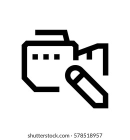 Video camera mini line, icon, background and graphic. The icon is black and white, linear  flat, vector, pixel perfect, minimal, suitable for web and print. 