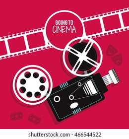 video camera movie film reel strip going to cinema icon. Colorful illustration. Vector graphic