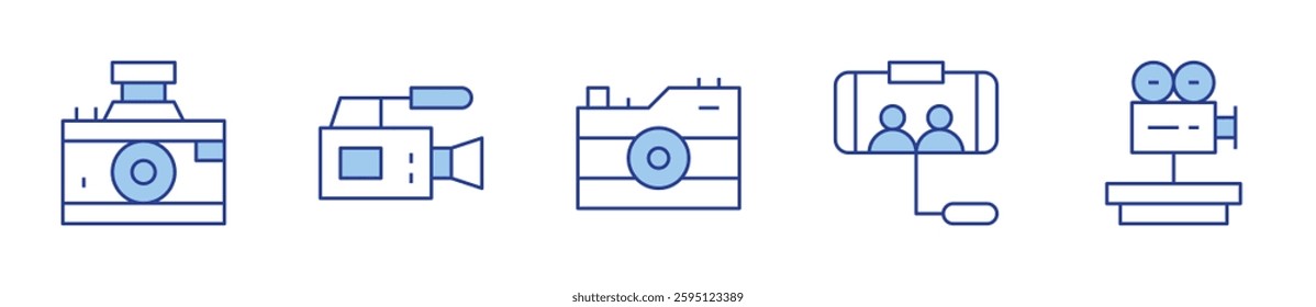 video camera, camera, movie camera. Camera Icon vector illustration. Line Duotone style. Editable stroke.