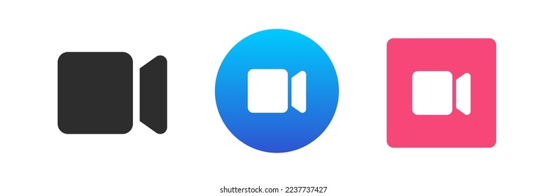 Video camera multimedia cinema broadcasting content shooting camcorder technology icon set vector flat illustration. Videography media motion picture production optical zoom television production