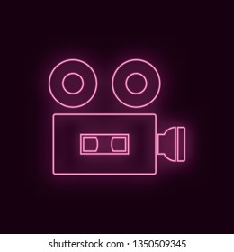 Video camera, neon, icon. Theater ruby color neon ui ux icon. Theater sign logo vector - Vector