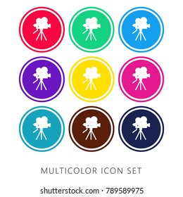 Video camera nine color flat and material icon set