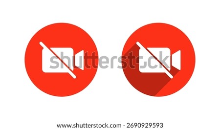 Video camera off icon with long shadow. Disabled webcam symbol