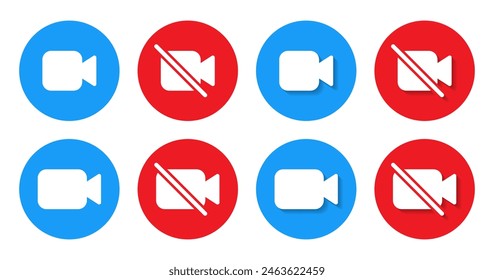 Video camera and off icon with shadow. Social media communication elements