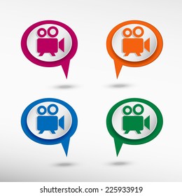Video camera on colorful chat speech bubbles 