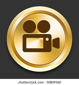 Cámara de vídeo en botón de Internet dorado Ilustración original