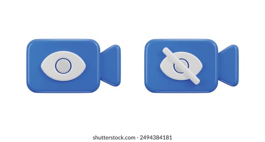 Video camera on off icon with eye visible and invisible icon concept of video call on off icon 3d rendering vector illustration