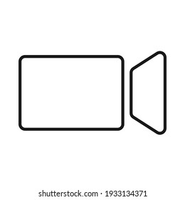 Video camera on symbol for video conferencing concept in outline vector icon