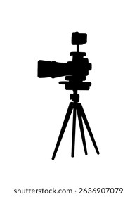 video camera on tripod, filming equipment illustration