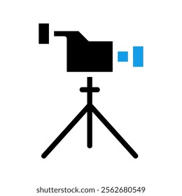 Video camera on tripod icon. Concept of filmmaking, production, and recording.
