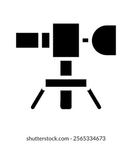 Video camera on tripod silhouette icon. Concept of filmmaking, recording, and broadcasting.