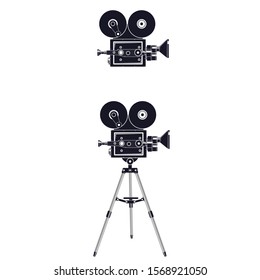Video camera. Camera on a tripod. Vector illustration